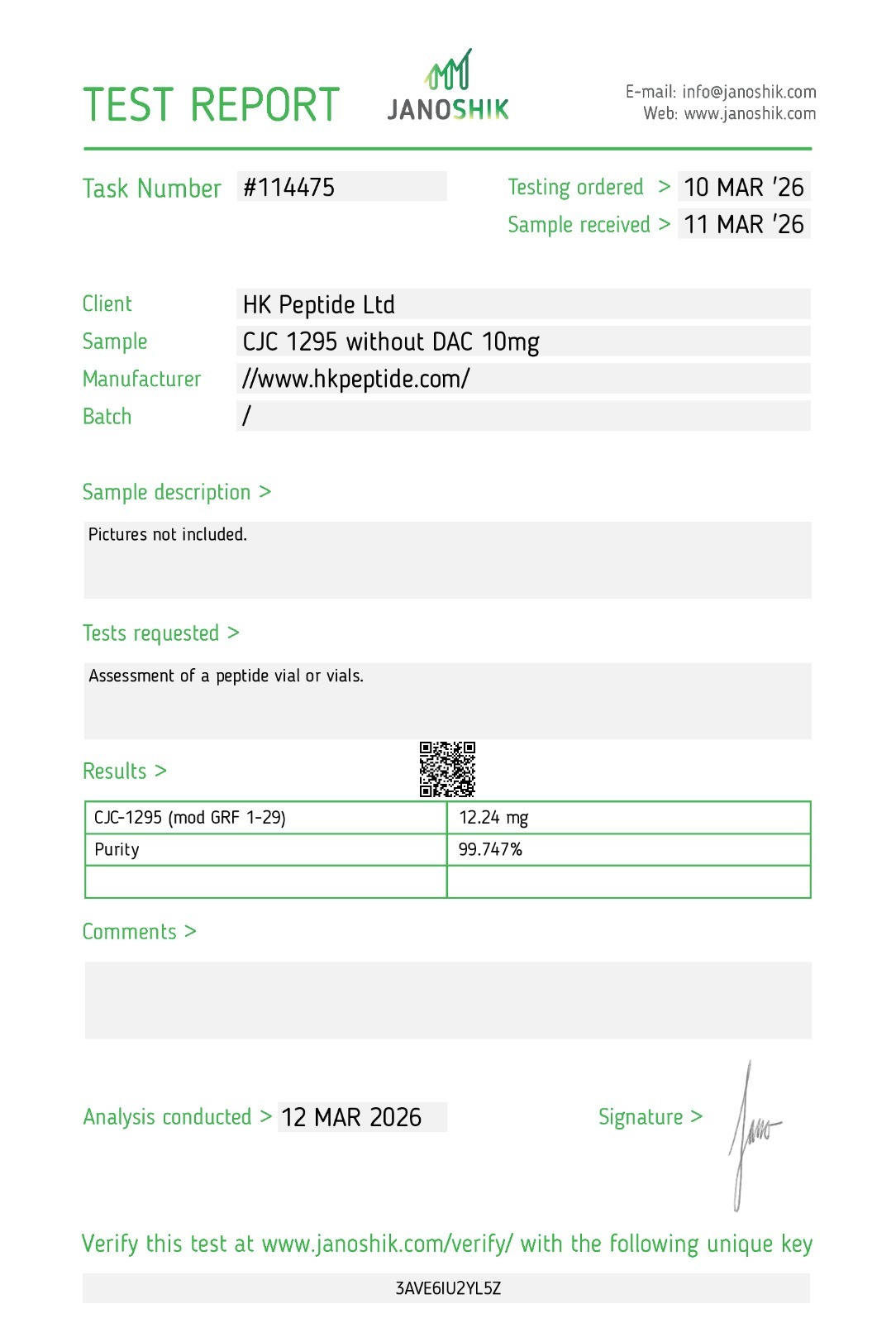 Certificate of Analysis -- CJC-1295 + Ipamorelin Blend